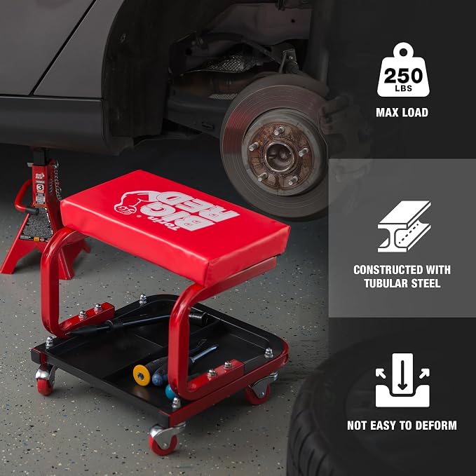 Big RED 250lb Red Rolling Automotive Creeper Garage/Shop Seat: Padded Mechanic - Image 5
