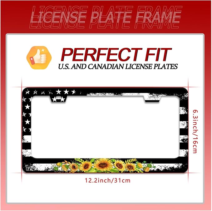 American Flag Sunflower License Plate Frame Patriotic Floral License Plate - Image 2
