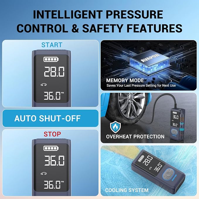 AVAPOW AP18 Tire Inflator Portable Air Compressor, 300% Faster 150 PSI Cordless - Image 4
