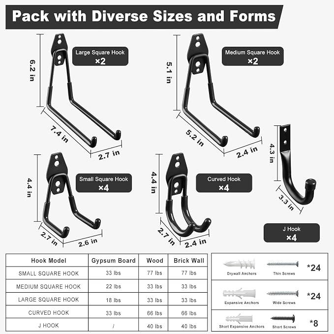 Garage Hooks, Heavy Wall Mount Duty Hooks - Image 2