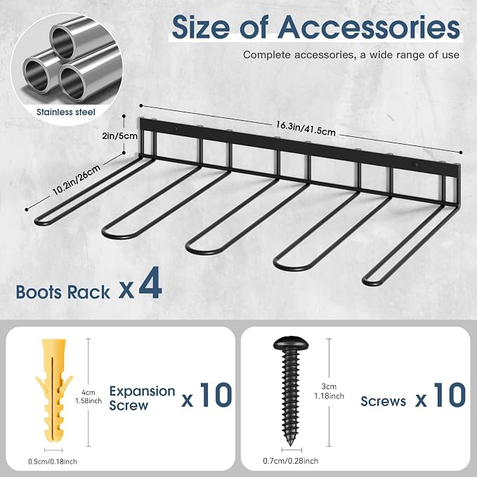 Boot Rack, Wader Hangers for wall, 8 Pair Boots Organizer Racks for Tall Boots - Image 4