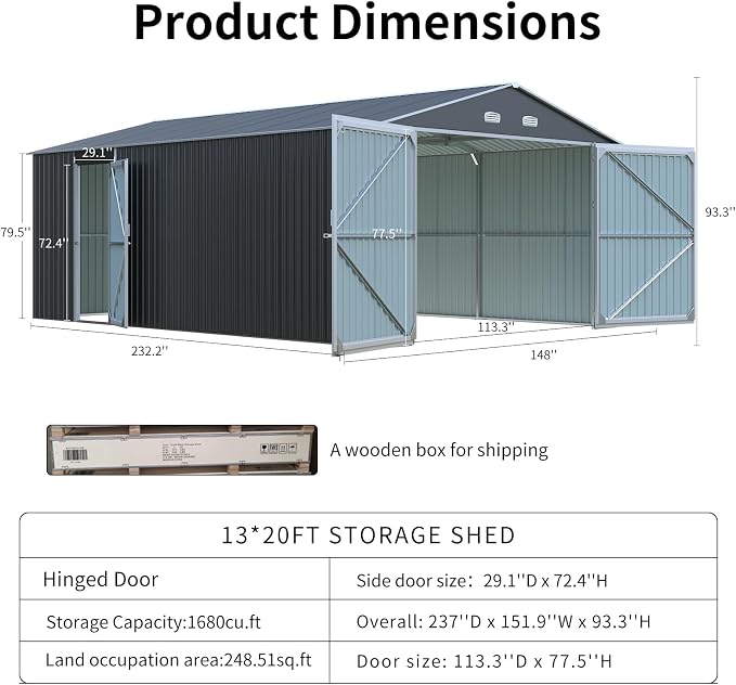 KUIKUI Shed 20x13 FT, Metal Shed Without Floor, Outdoor Storage Shed - Image 8