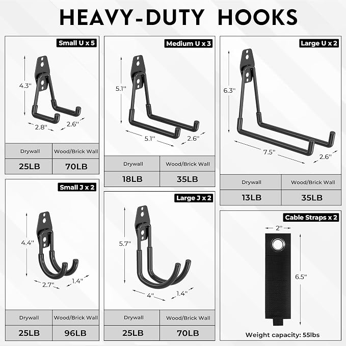 BONTEC Heavy Duty Garage Hooks, Anti-Slip Coated Black Steel - Image 2