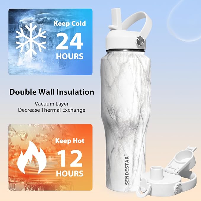 SENDESTAR 40oz Stainless Steel Water Bottle, Double Wall Vacuum Insulated Bottle - Image 2