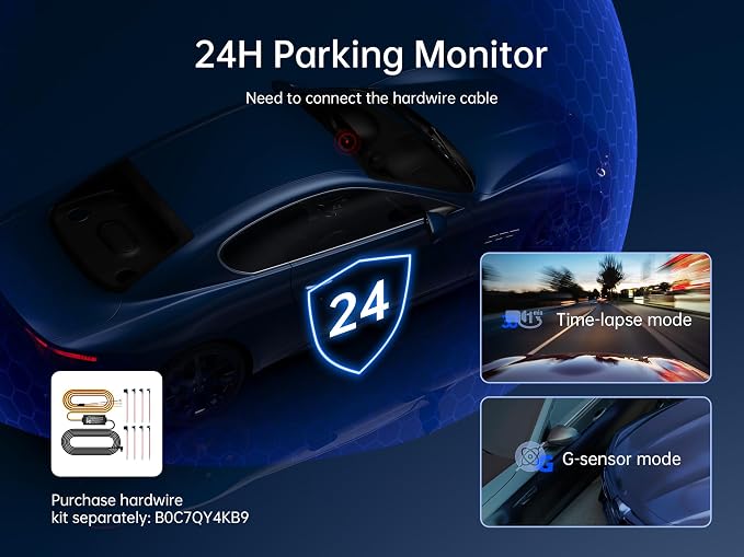 Pelsee P2 Trio 4K Dash Cam Front and Rear Inside WiFi, 64GB Card, - Image 5