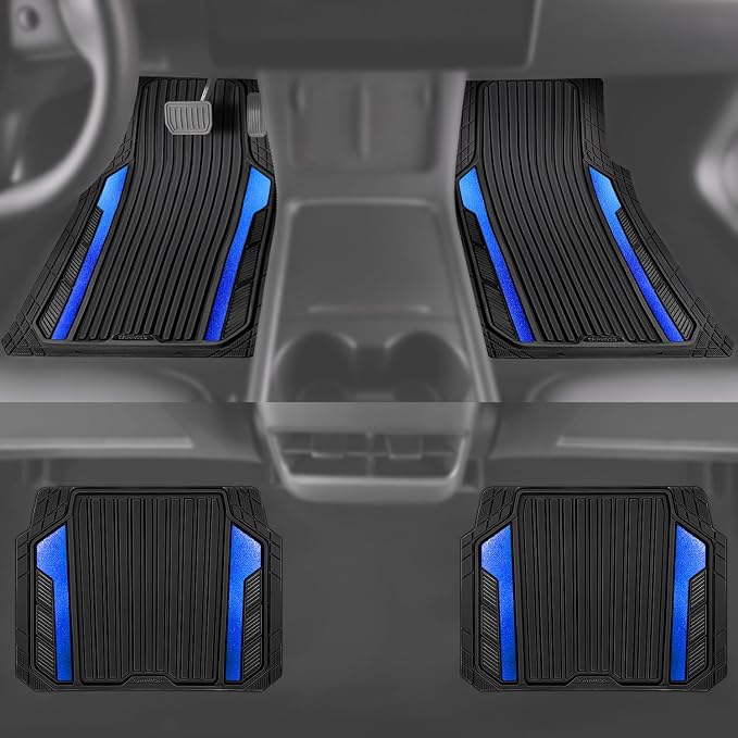 CAR PASS Heavy Duty Rubber Car Mats Metallic, Aluminum Film All Weather Floor - Image 5