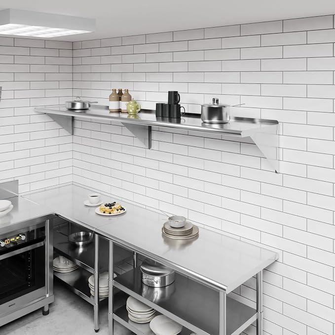 AmGood 96" Long X 18" Deep Stainless Steel Wall Shelf | NSF Certified | - Image 2