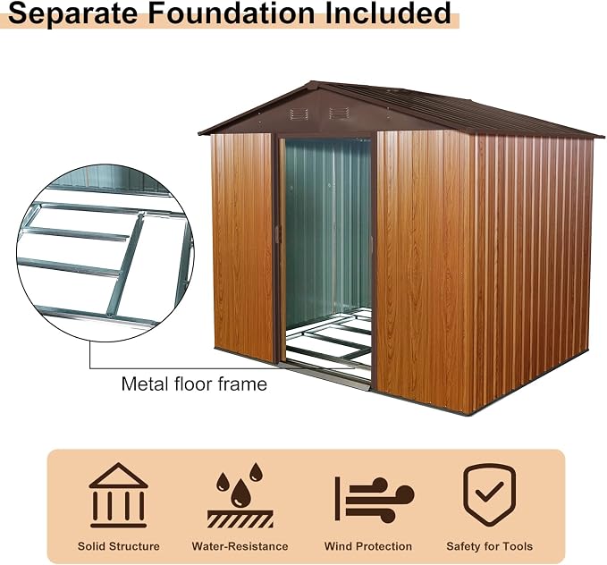 8x6 FT Outdoor Storage Shed, Metal Shed - Image 5