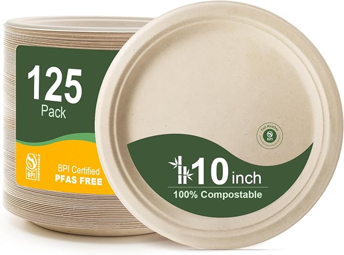 WELLIFE 100% Compostable Paper Plates 10 Inch, Biodegradable Bagasse, by WELLIFE