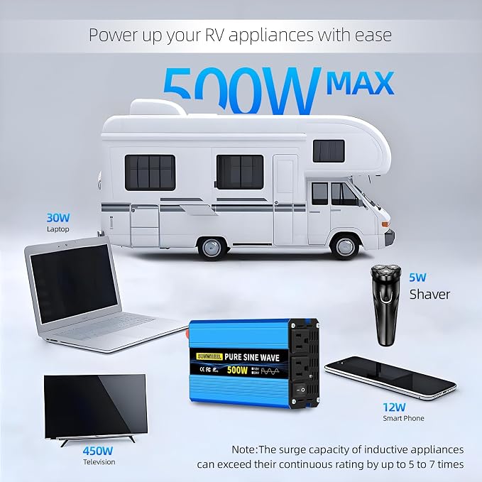 SUNWHEEL 500W 24V Pure Sine Wave Inverter, DC 24V to AC 110V/120V Car Power - Image 7