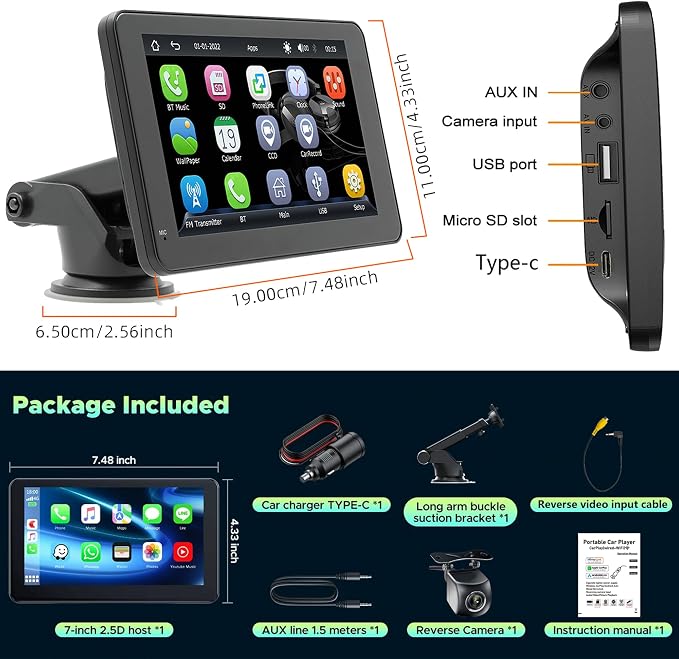 Portable Wireless CarPlay and Android Auto Screen - Image 9