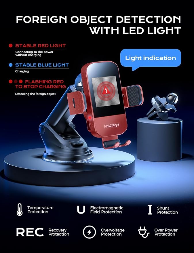 CHGeek Wireless Car Charger, 15W Fast Charging Auto Clamping Car Charger Phone - Image 9