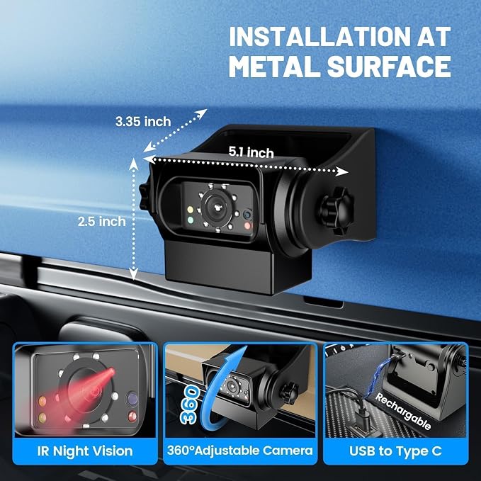 EWAY WiFi Magnetic Hitch Wireless Backup Rear/Front View Camera Rechargeable - Image 6