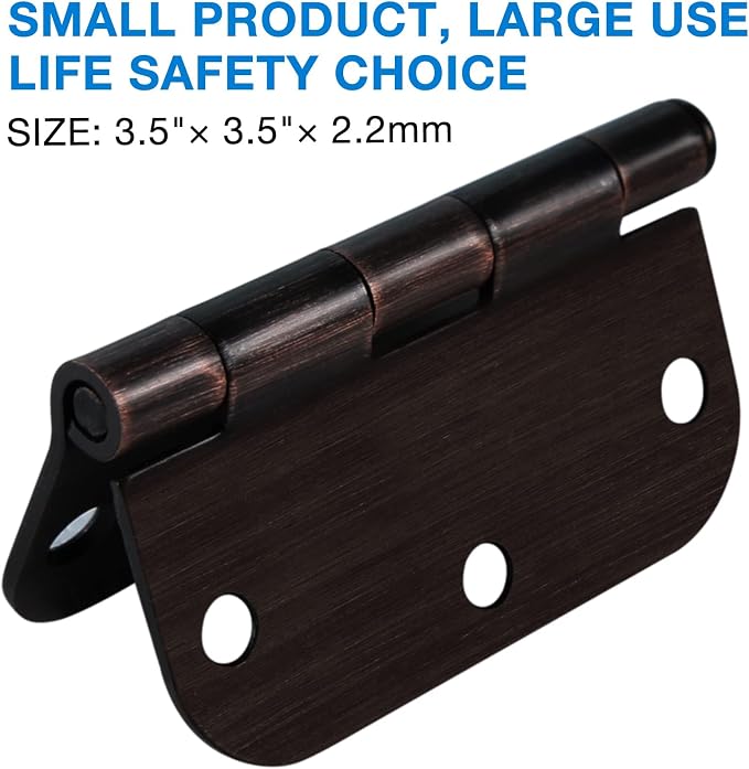 12 Pack Oil Rubbed Bronze Door Hinges 3.5" x 3 1/2 Inch Black Brushed Interior - Image 3