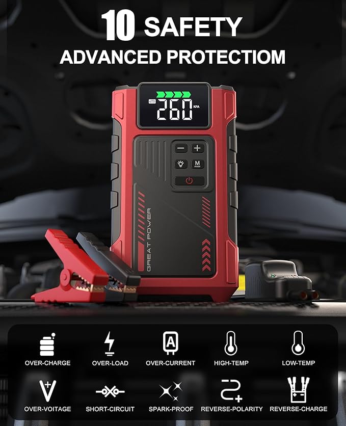 4000A Car Jump Starter with Air Compressor, Portable Charger Jumpstart 12V - Image 5