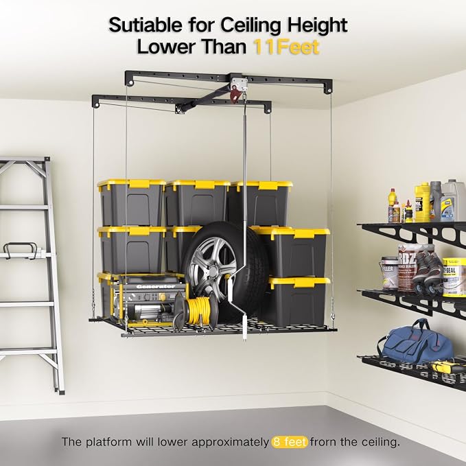 Overhead Garage Storage Rack, 4x4 Ft Adjustable Garage Ceiling Storage Lift - Image 3