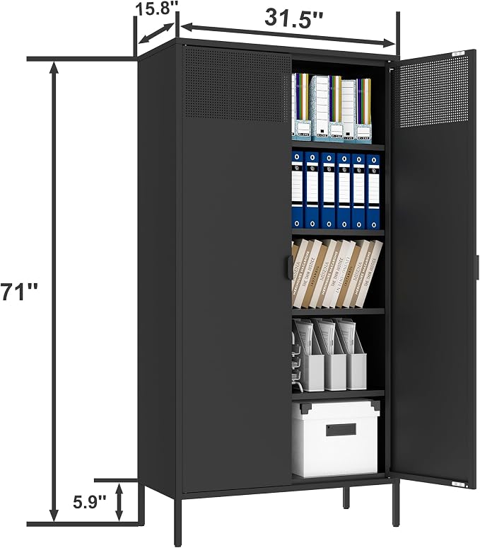 Metal Storage Cabinets with 4 Adjustable Shelves，Black Metal File Cabinet - Image 3