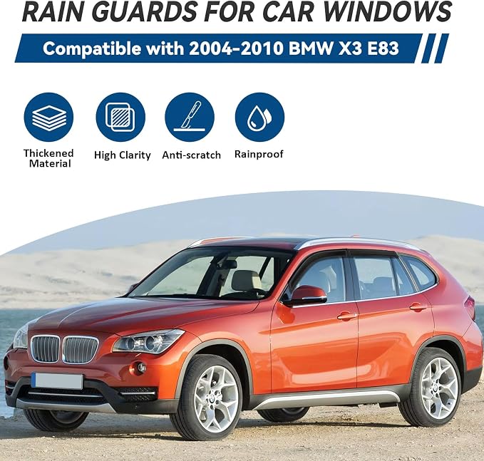 4pcs Front+Rear Smoke Tint Sun/Rain Guard Outside Mount Tape-On Vent Window - Image 2