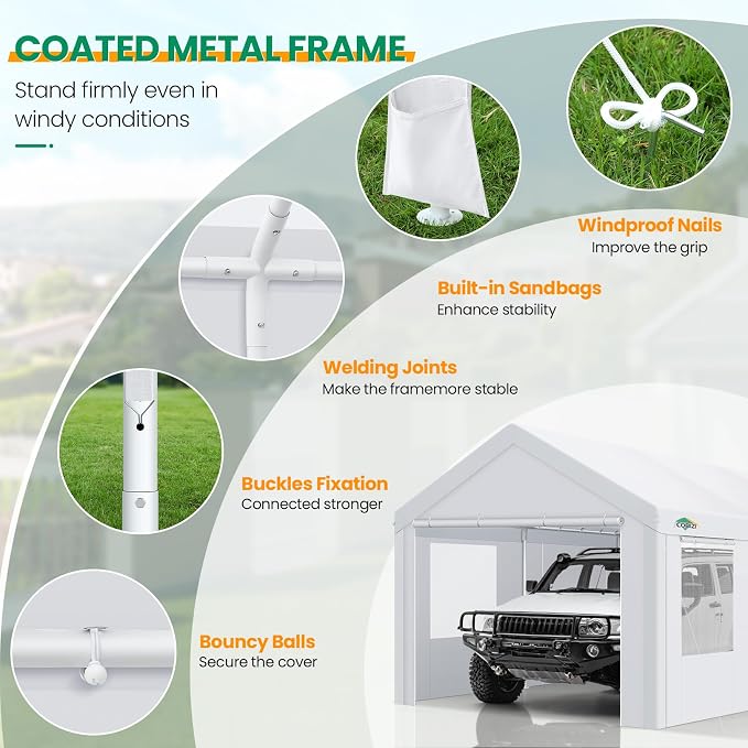 COBIZI Carports 10x20 Heavy Duty Car Canopy Garage - Image 4