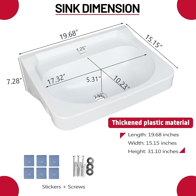 Wall Mount Bathroom Sink 19.7*15.3 No-Drill Installation Self-Adhesive Wash - Image 4