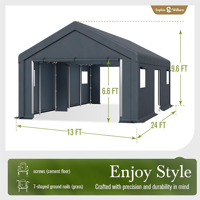 Sophia & William Carport Storage Shed 13x24 ft Portable, Heavy Duty Car Port - Image 7