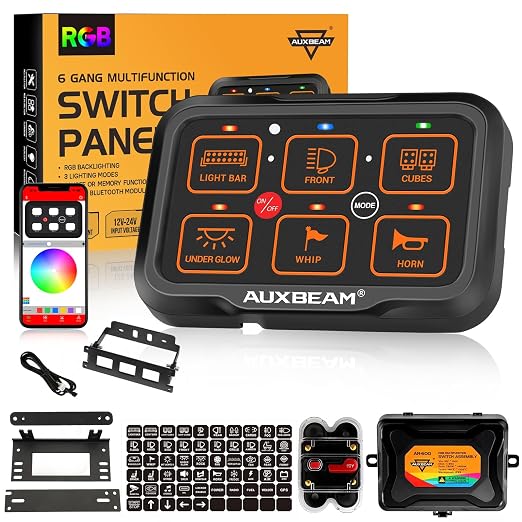 Auxbeam 6 Gang Switch Panel Bluetooth AR-600 RGB Large Button Auxiliary Switch by Auxbeam