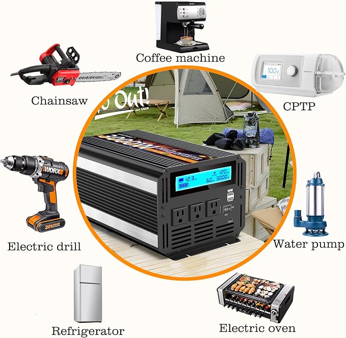 3000W Power Inverter 12V DC to AC 110V/120V 6000W Converter 3 sockets car - Image 6