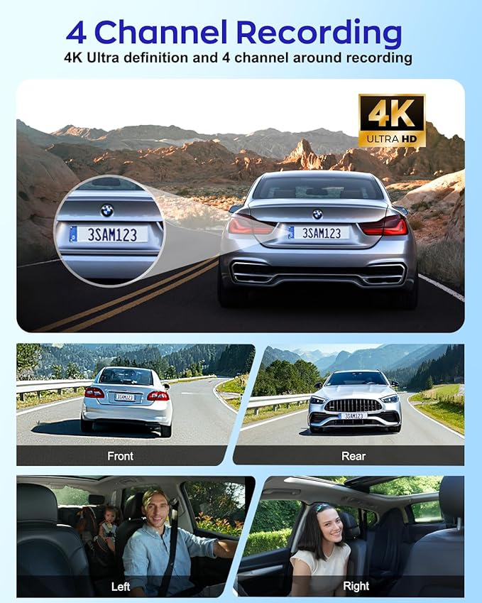 4K Dash Cam 360° View, 4 Channel Front and Rear Dash Camera - Image 4