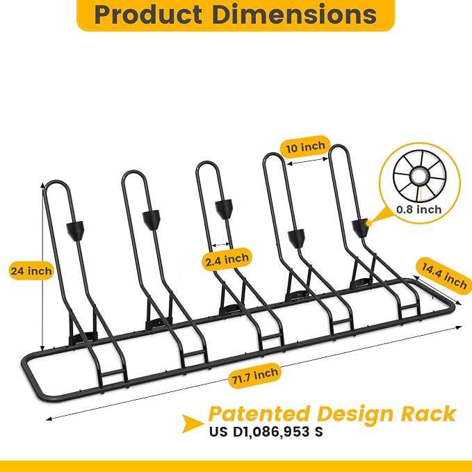 Floor Bike Rack for 5 Bikes, Safeguard Disc Brakes & Derailleurs Design - Image 7