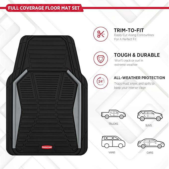 Rubbermaid Car Mat Full Set All-Weather Heavy-Duty 4 Pieces– Trim-to-Fit - Image 6