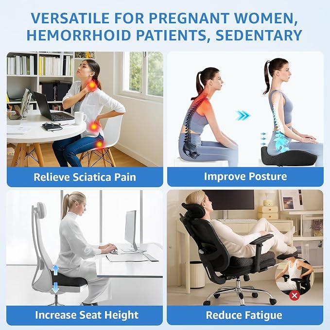 Extra Large Office Chair Cushion, Sciatica & Hip Pain Relief, Booster Pad - Image 6