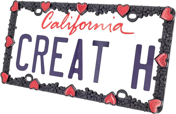 Creathome 3D Daisy Heart License Plate Frame from Pure Zinc Alloy Metal Perfect - Image 2