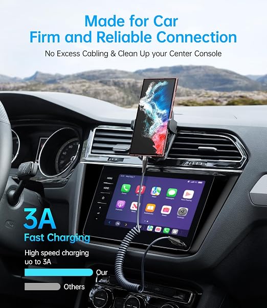 USB C to C Cable 100W 3FT for Car, Coiled USB C Cable Fast Charging for iPhone - Image 2