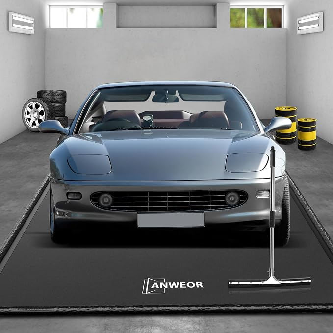 Garage Floor Mat 7'9" x 18' Upgraded Satin Finish Texture Non-Slip Containment by ANWEOR