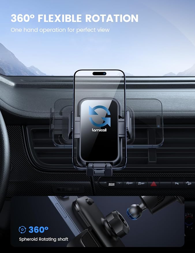Lamicall 2025 Wider Clamp & Metal Hook Car Phone Holder Vent Phone Holders - Image 5