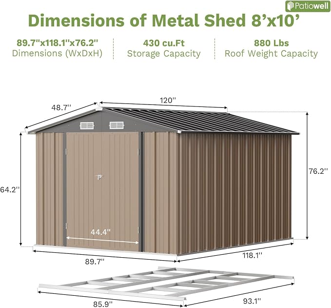 Patiowell 8x10 FT Outdoor Storage Shed - Image 4