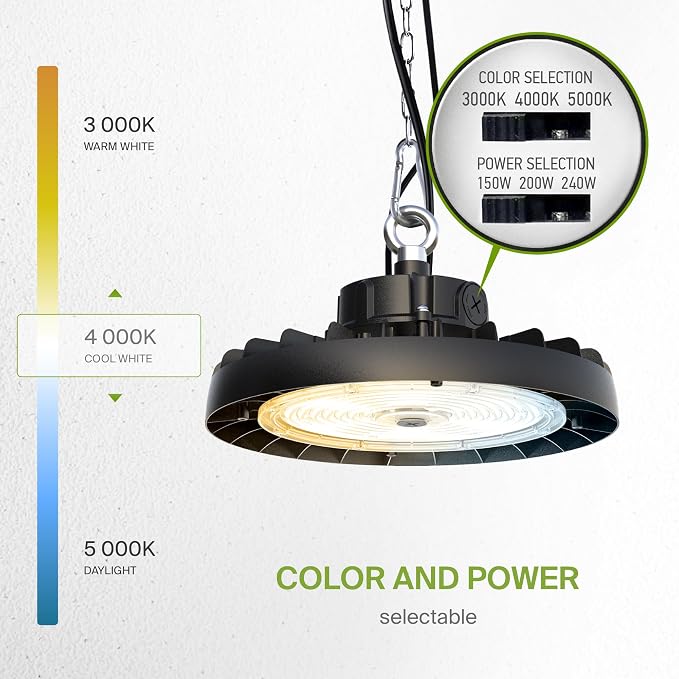 ASD LED High Bay UFO Light Fixture, Commercial Shop Lighting | 3CCT, IP69K - Image 4