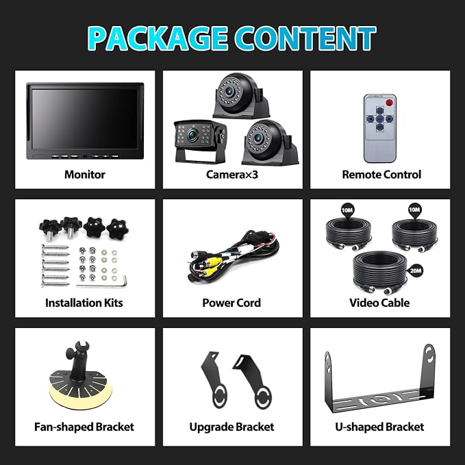 Fookoo HD 1080P 10" Wired Backup Camera System, IP69 Waterproof Side & Rear - Image 8