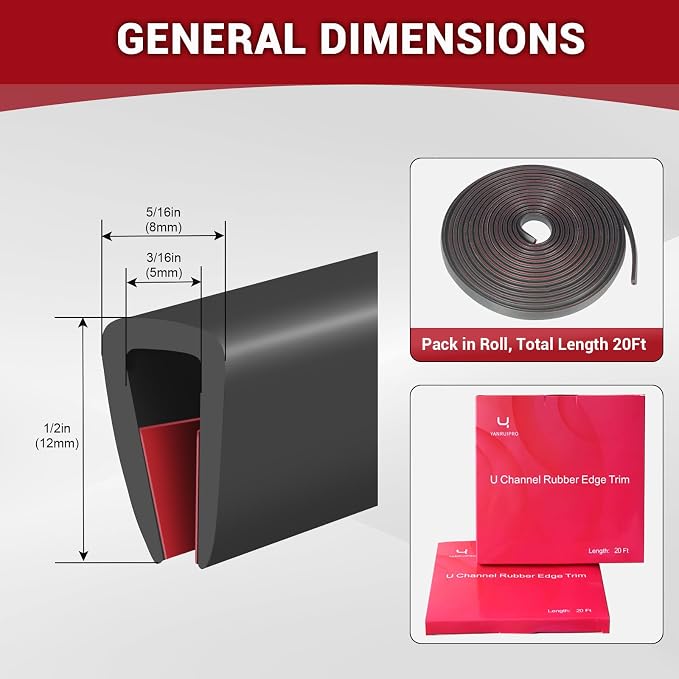 Rubber Edge Trim, 3/16" Self Adhesive Flexible U Channel Edge Protecter - Image 2