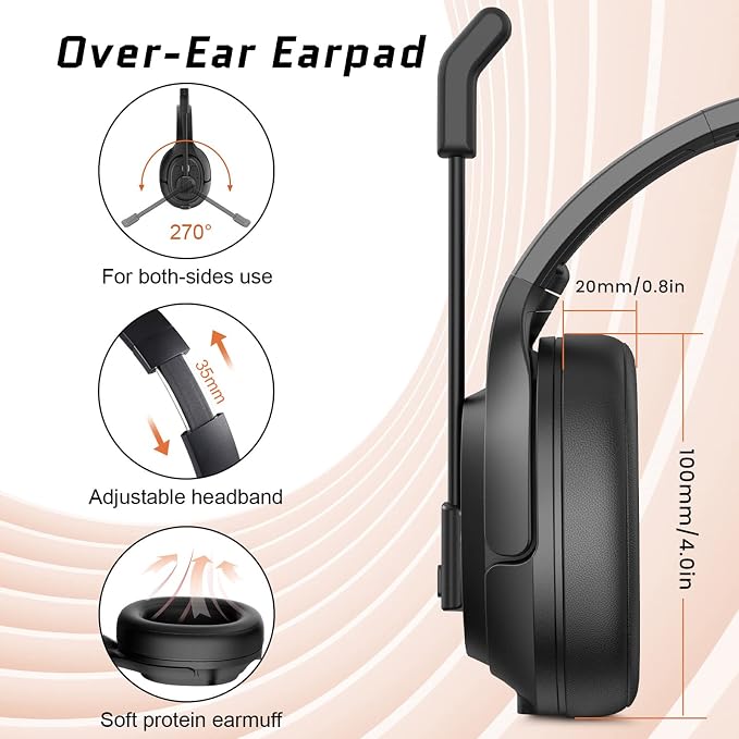 EKSA Noise Cancelling Trucker Bluetooth Headset - Image 5