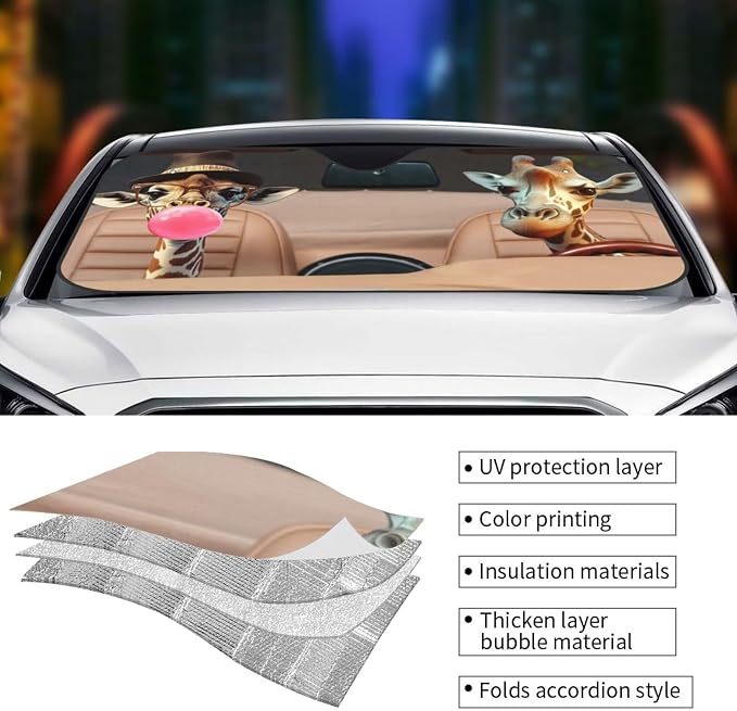 Funny Giraffe Car Sun Shade Windshield Sunshade Foldable Front Window Shield - Image 5