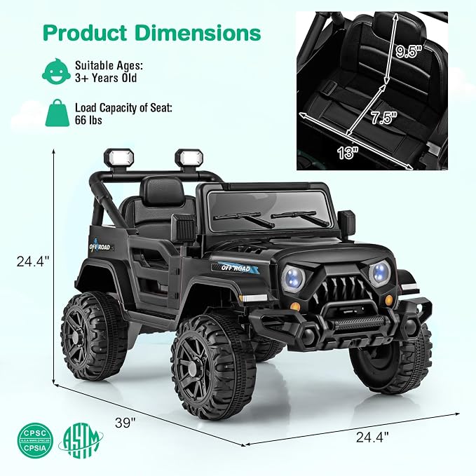 Costzon 12V Kids Ride on Truck Car, Electric Vehicle w/Remote Control, Threaded - Image 7