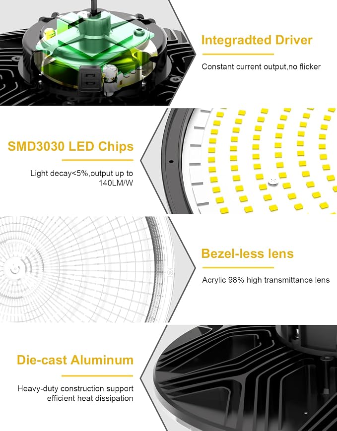 UFO LED High Bay Light, 240W/200W/150W Adjustable, UL & DLC Listed - Image 5