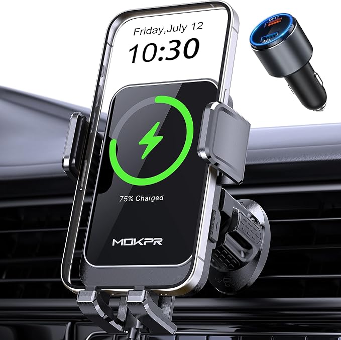 Wireless Car Charger, MOKPR 15W Fast Charging Auto Clamping Air Vent Car Phone by MOKPR