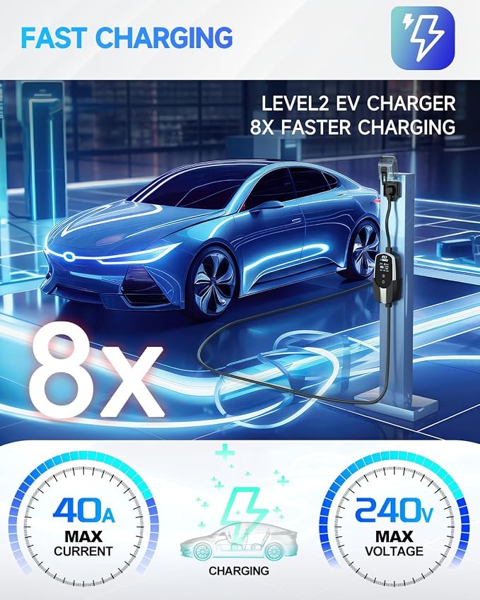 Level 2 EV Charger 40Amp, 240V 9.6KW Portable Electric Vehicle Charging Stations - Image 5