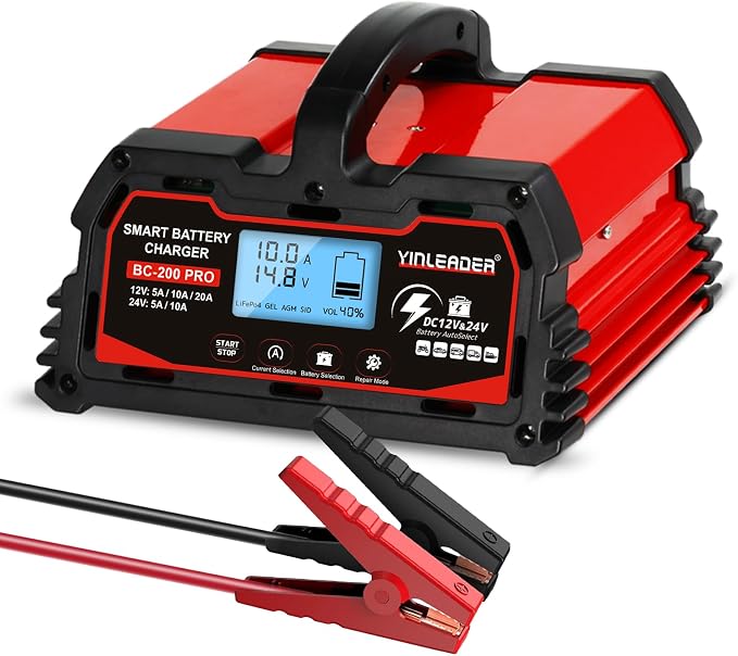 Battery Charger 20A, 12V/24V Lead Acid Smart Battery Charger, 12V LiFePO4 Car by Yinleader