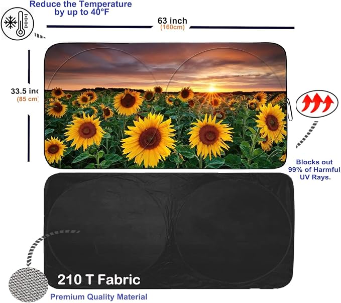Gven Sun Shade for Car Windshield, Foldable Sunflower Vehicle Sun Visor for Car - Image 2
