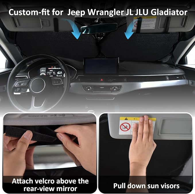 Sunshade Sun Shade for 2018-2024 2025 Jeep Wrangler JL JLu JK JKU Windshield - Image 3