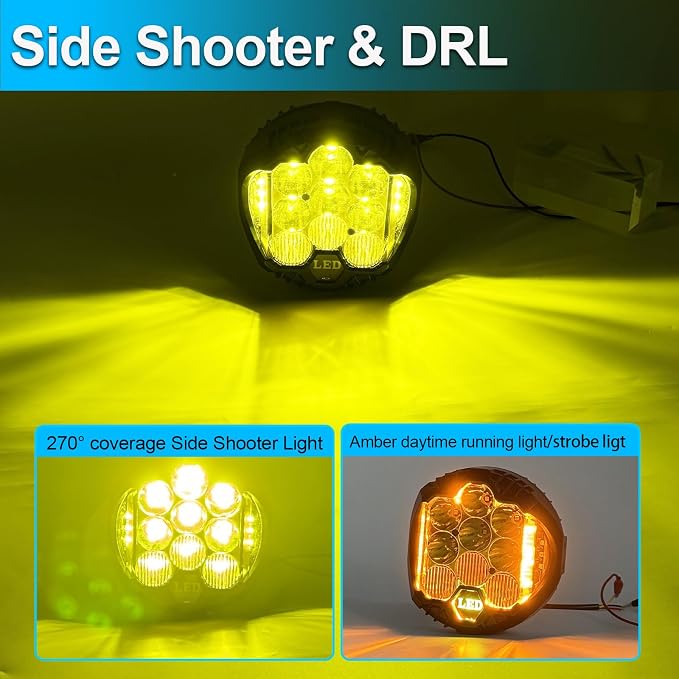 LIGBT 7 Inch Pair Amber Round LED Offroad Lights 90W Amber Yellow Off Road - Image 3