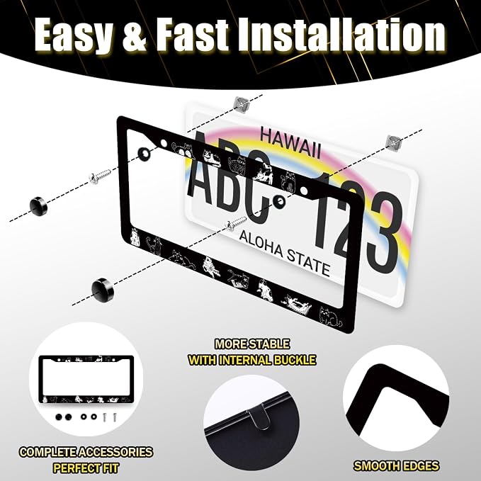 Cats License Plate Frame Cute Animal Cat License Plate Holder Stainless Steel - Image 7